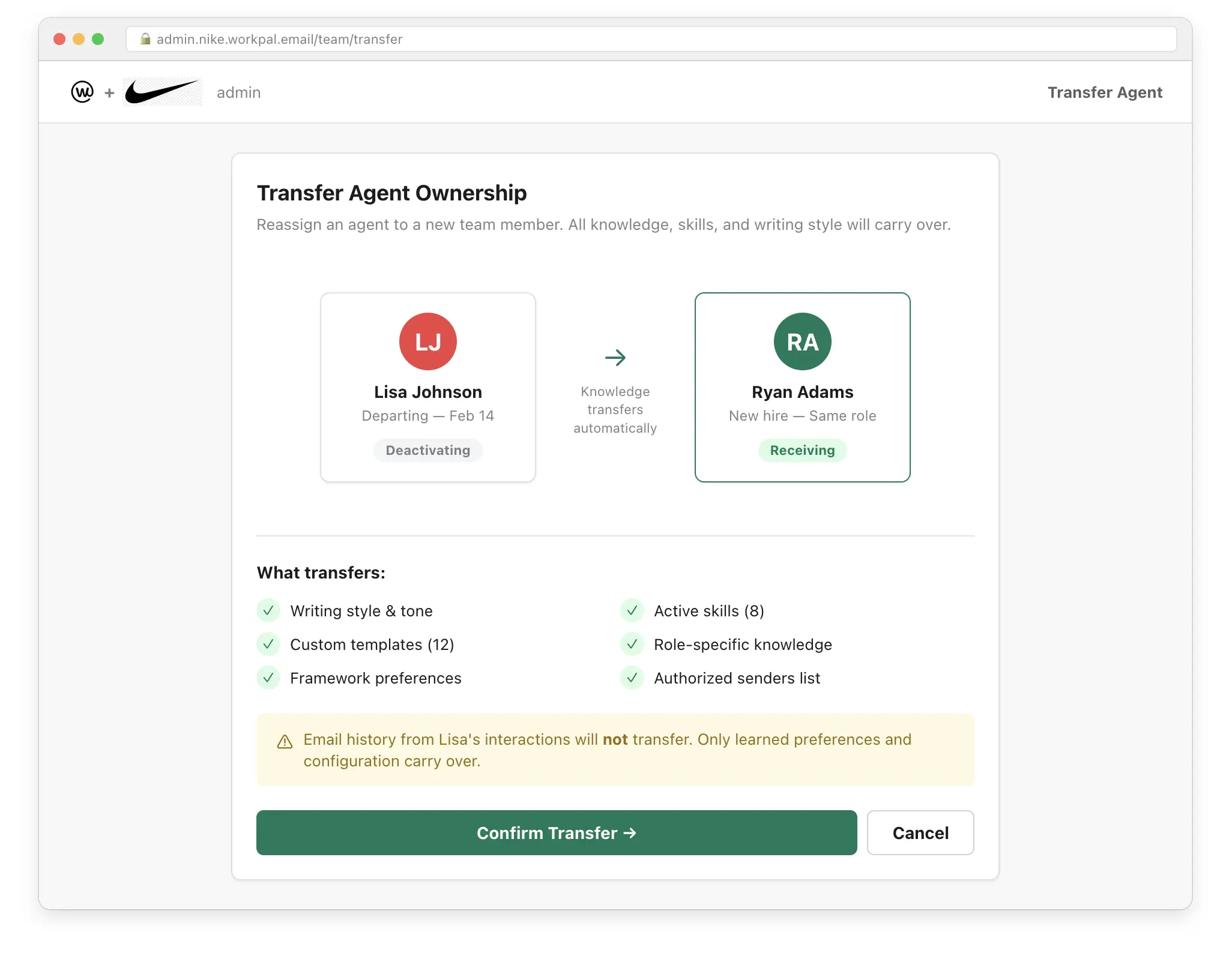 Someone leaves? Transfer the Workpal.